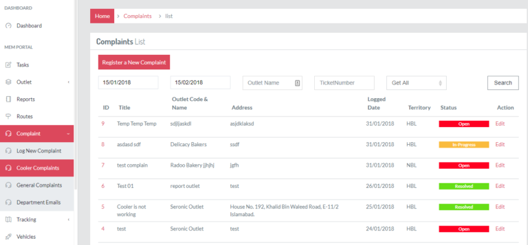 Complaint dashboard
